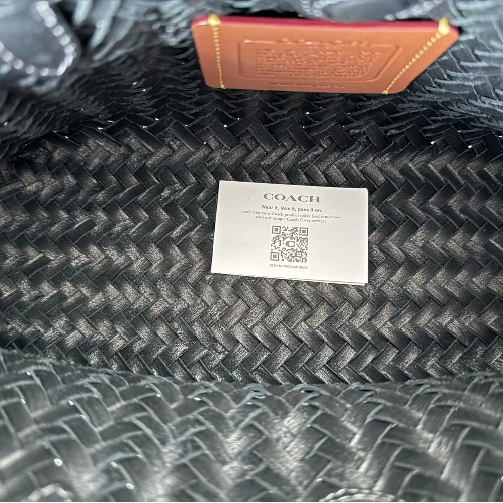 Coach Black Woven Leather Swing Tote - Picture 8 of 13